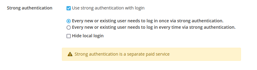 Stron authetication in settings