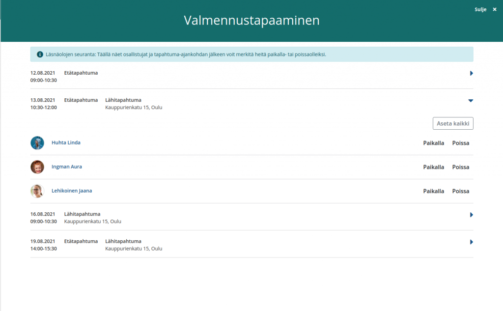 Attendance tracking view