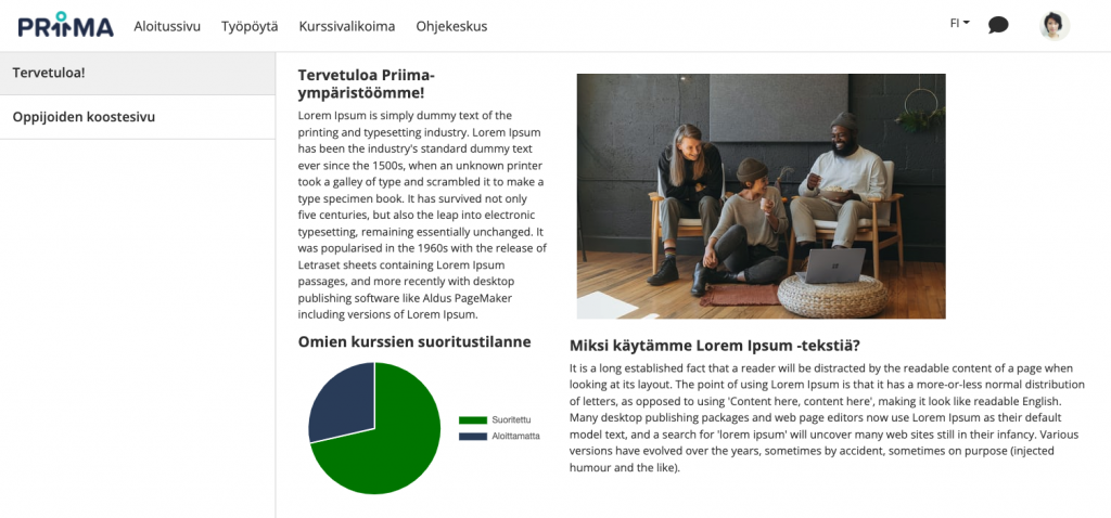 example view of start page