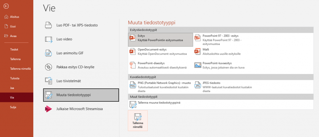 view from the powerpoint export menu