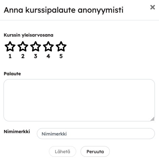 esimerkki anonyymista kurssipalautelomakkeesta