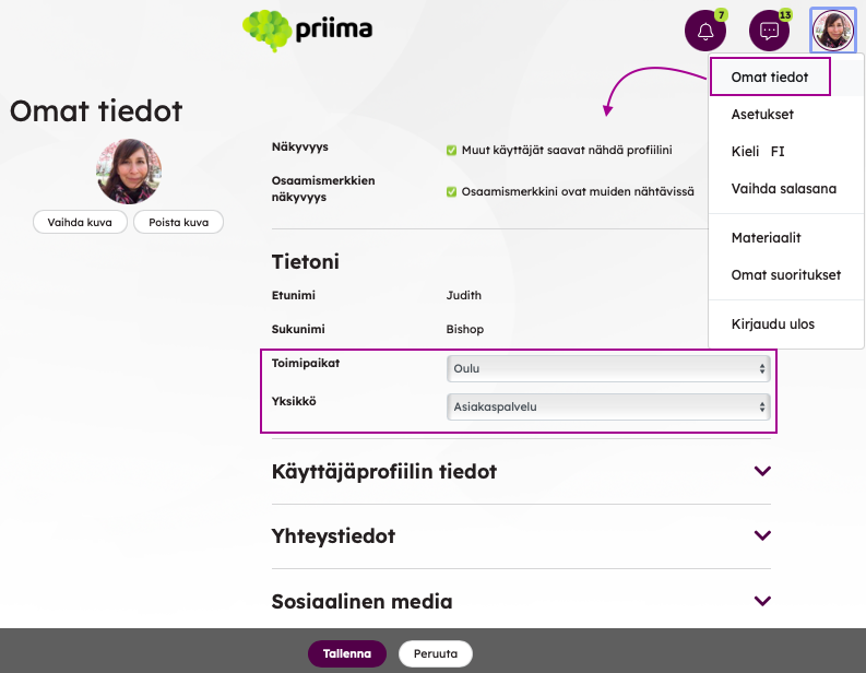 example of a user's profile where the user can edit certain information 